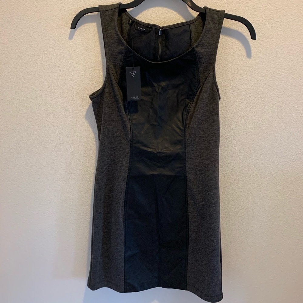 Guess NWT Gray A Line Dress with FauxBlackLeather​​​​​​​​​​​​​​​​​​​​​​​